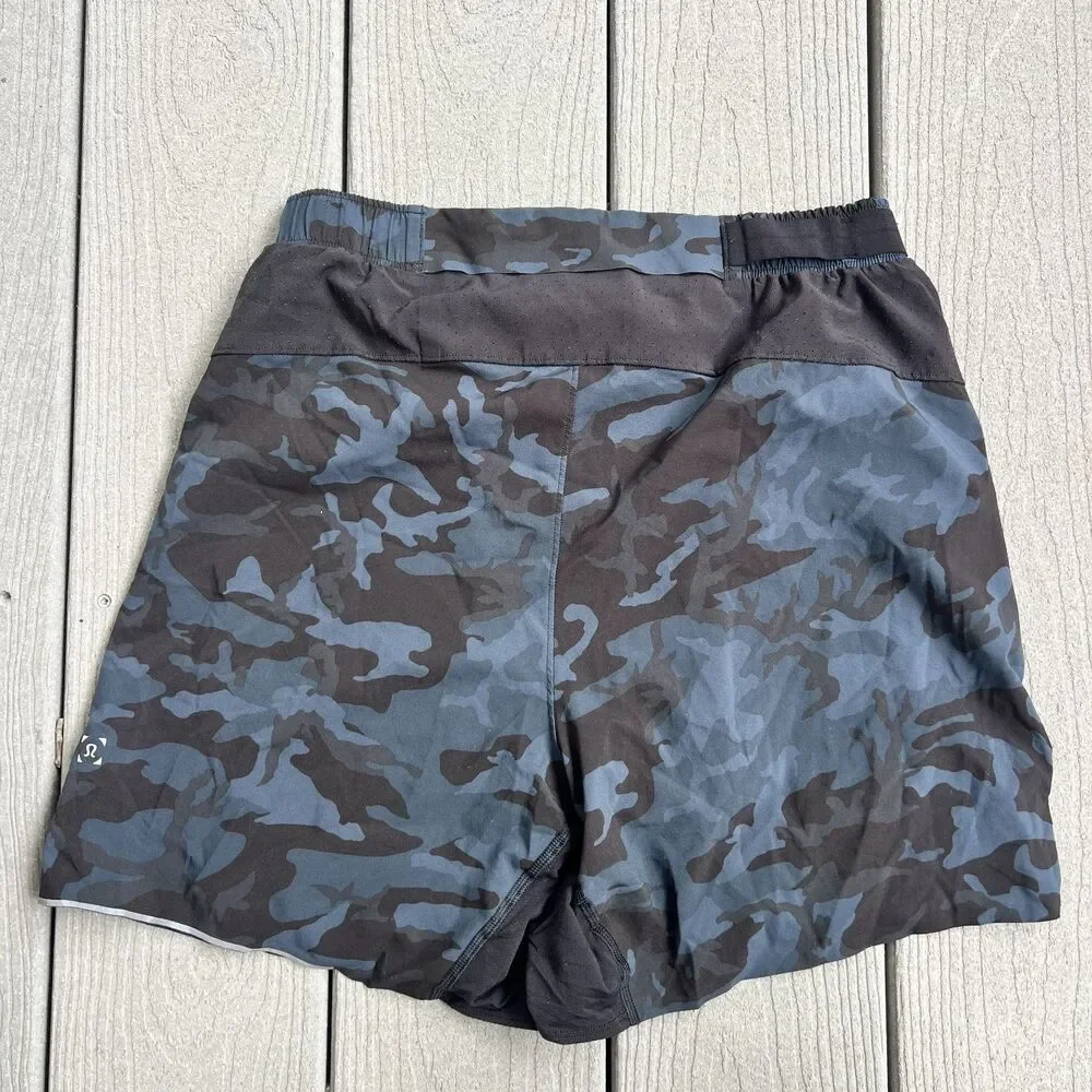 Lululemon Blue Black Camo Lined Training Shorts Men's-Size S